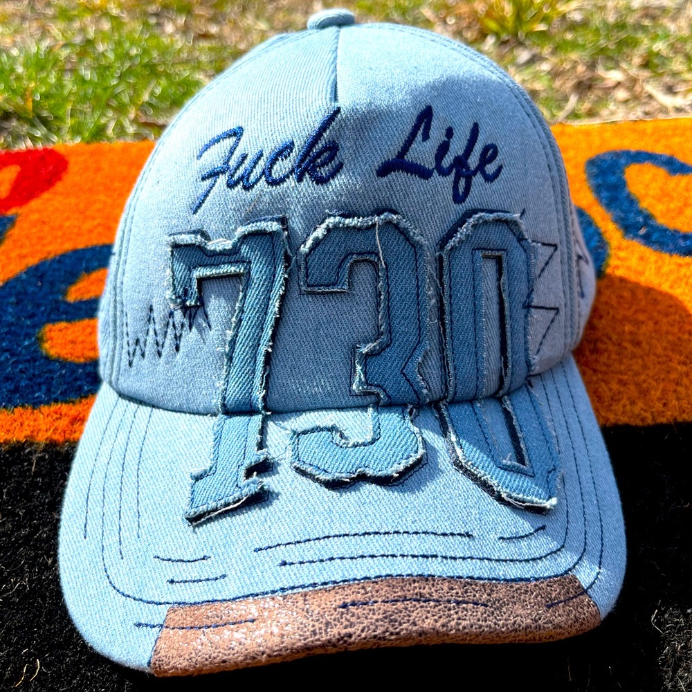 **SOLD** Asspizza 2020 “Fvck Life” Denim Trucker Hat